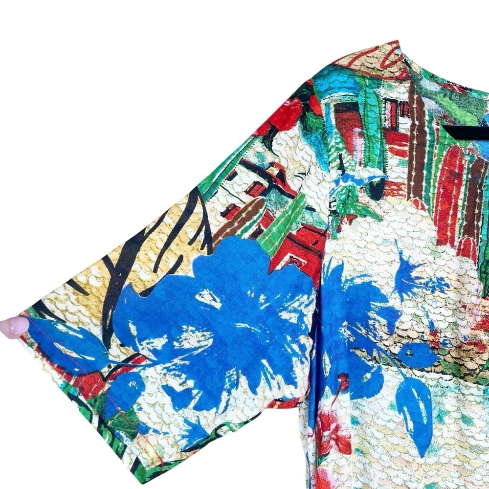 Orientique Naturally Australian Dress Size Large Red Floral A-Line Hawaiian - Picture 4 of 9